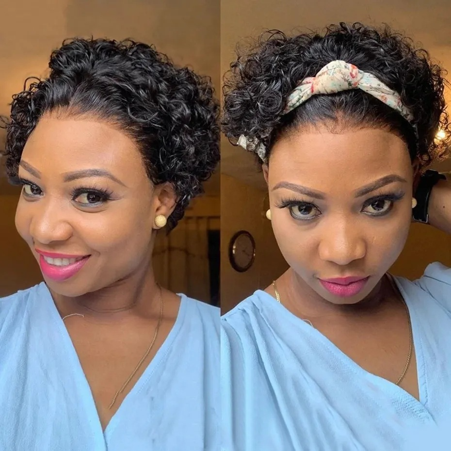 Human Hair Lace Wig Short Headband